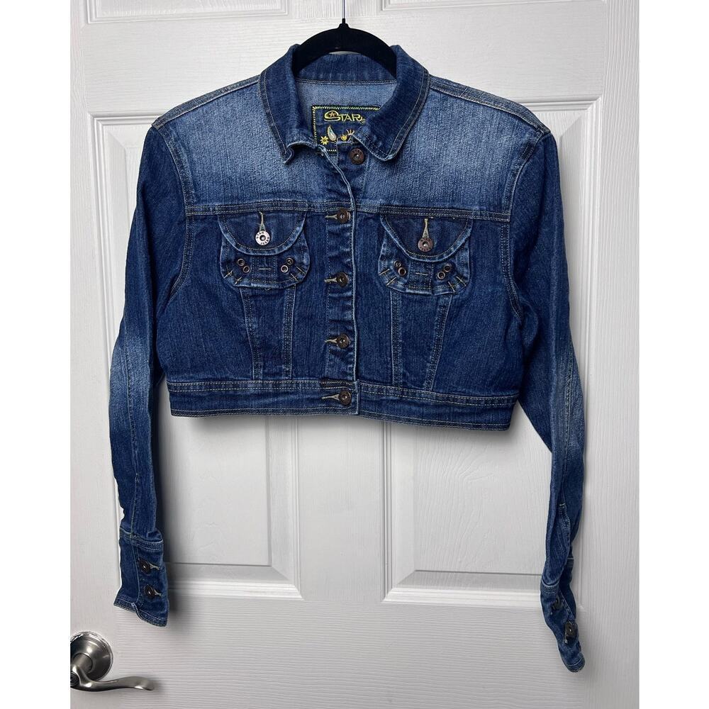 Star Jeans Cropped Denim Long Sleeve Jacket Juniors Size Medium